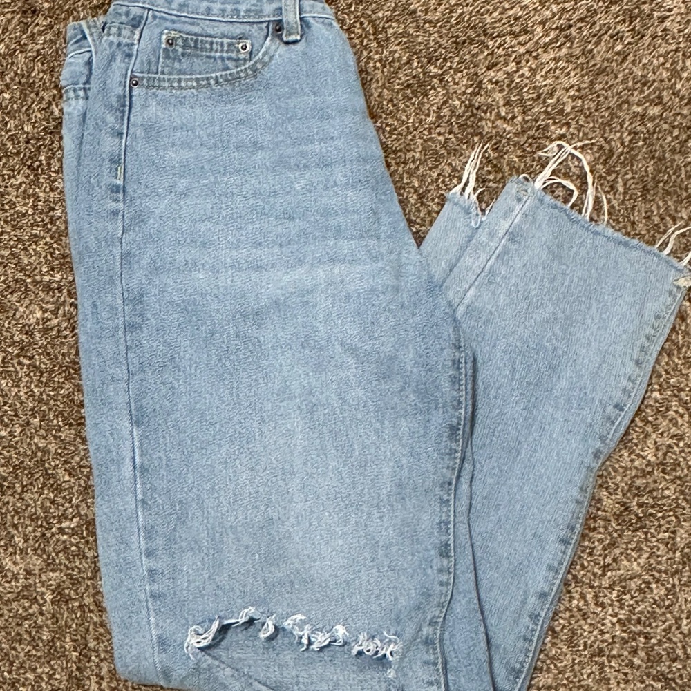 Ripped hem mom jeans